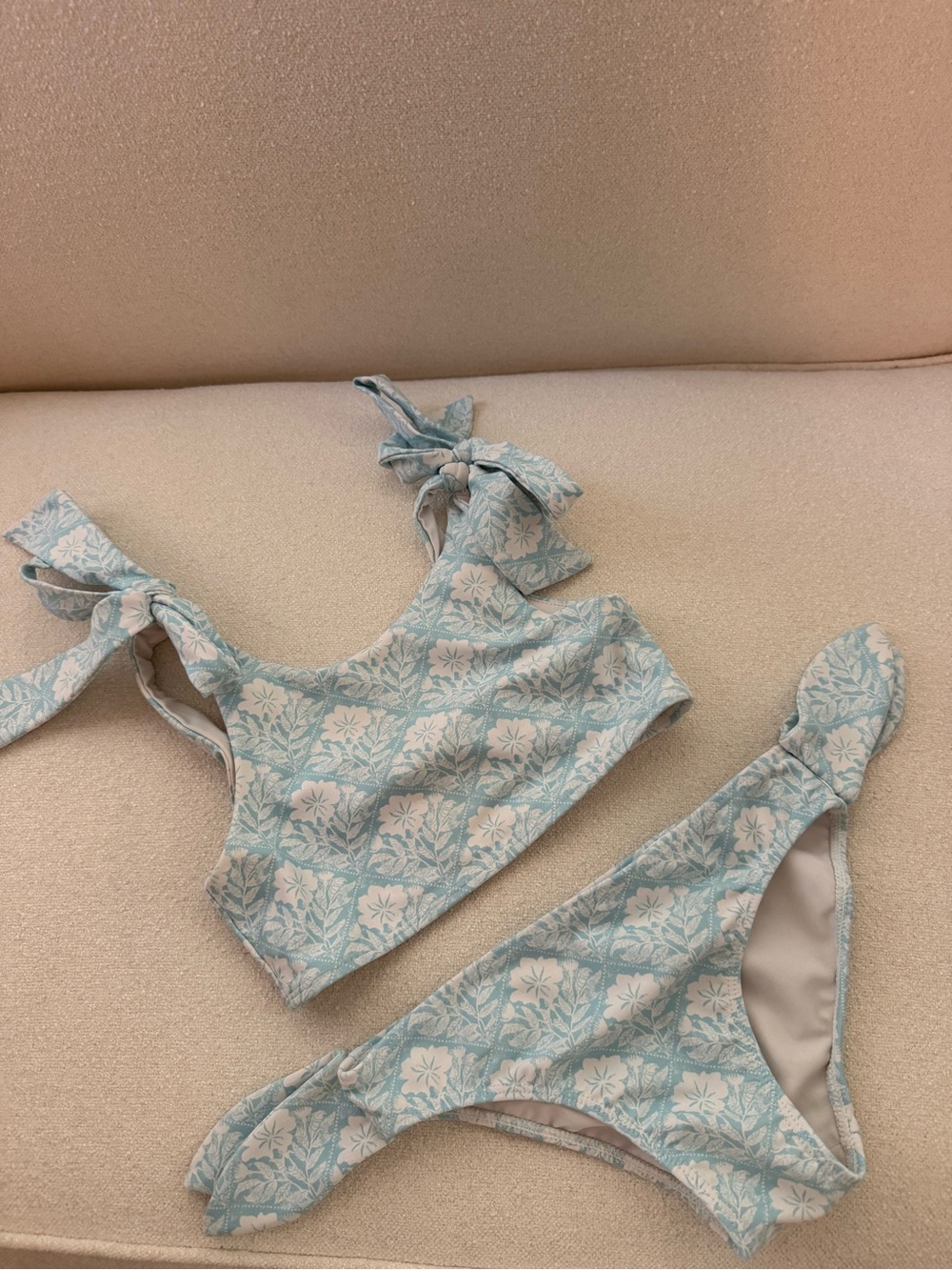 Kids Floral Tie-Shoulder Bikini Set - Light Blue